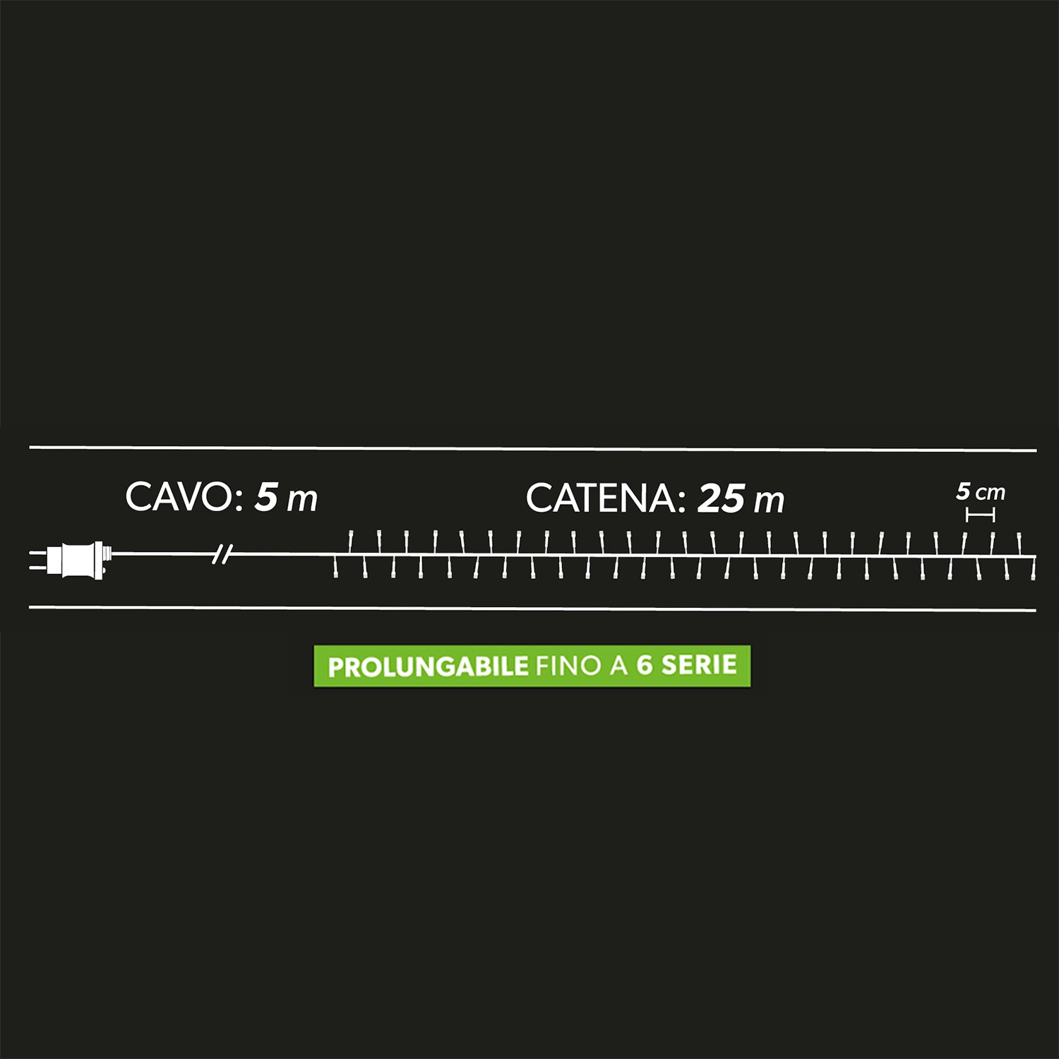 DICTROLUX - Catena Luminosa 500 LED Bianco Caldo 25 metri